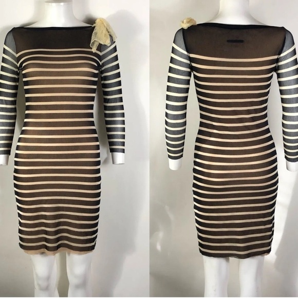 Jean Paul Gaultier Soleil Black & Cream Striped Sheer Bow Dress - Picture 1 of 13